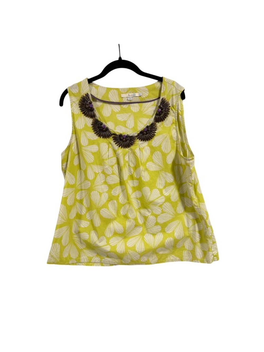 Boden Beaded Neckline Sleeveless Blouse Bright Yellow-Green US Size‎ 14